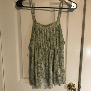 Free people floral tank top pleats and lace medium